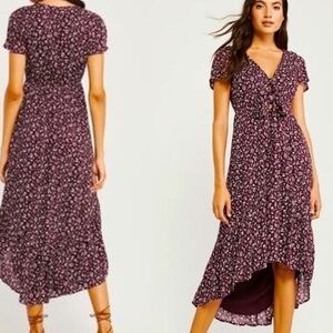Abercrombie & Fitch burgandy Floral high low Dress size small
